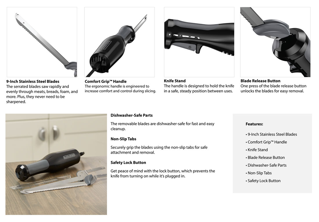 BLACK+DECKER 9 in. Comfort Grip Electric Knife in BlackEK500B The